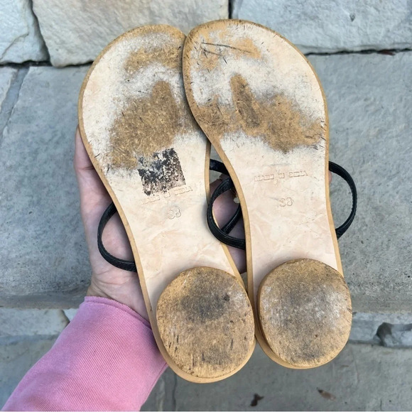 BLACK leather thin strap sandals with rhinestones Sz 38 - Picture 6 of 8